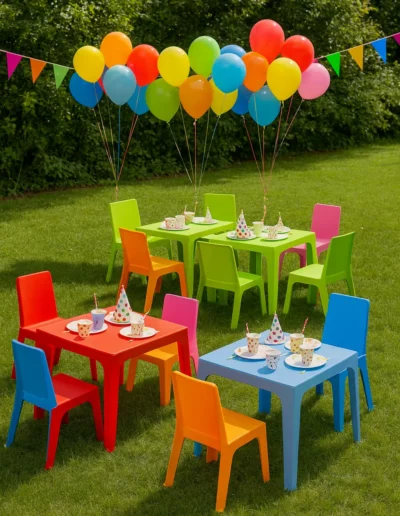 Tables et chaises pour l'anniversaire des enfants